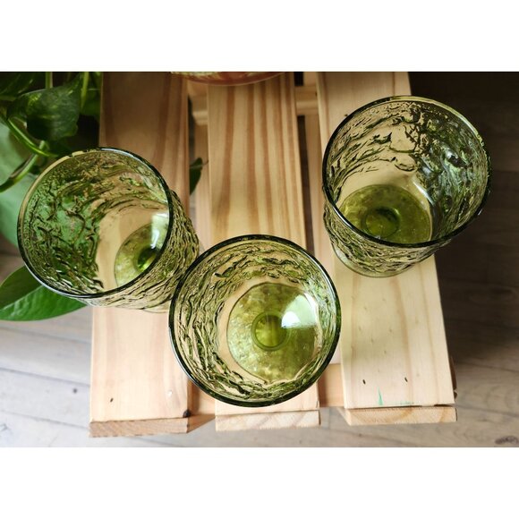 Avocado Green Vintage Squat Footed Tumblers Milano Anchor Hocking Glass - Picture 5 of 9